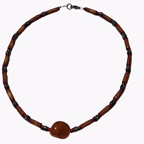 Retro Orange Gemstone Beaded Choker Necklace Boho Statement Fashion Jewelry - Picture 1 of 5